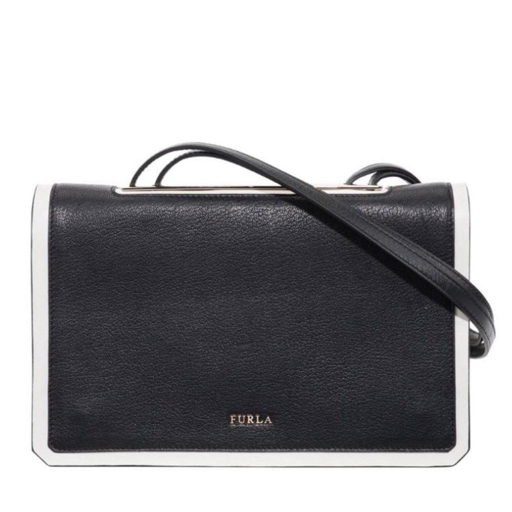 Furla Black leather shoulder bag purse 2-tone